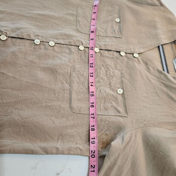 TOTOnKO Vintage Tunic Top Petite Linen Button Oversized Tan V-Neck Long Sleeve - Picture 7 of 8